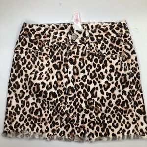 Justice Leopard Print Denim Skirt w/Built In Short
